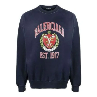 Balenciaga Est. 1917 College Logo Print Crewneck Sweatshirt 'navy' In Blue