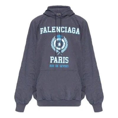 Balenciaga Est. 1917 College Logo Print Hoodie 'navy' In Blue