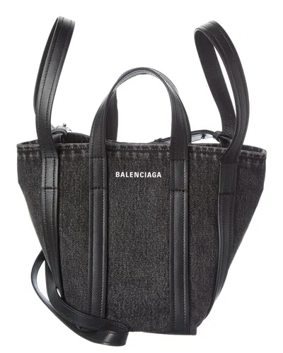 Balenciaga Ever 2.0 N/s Xs Denim & Leather Tote In Black