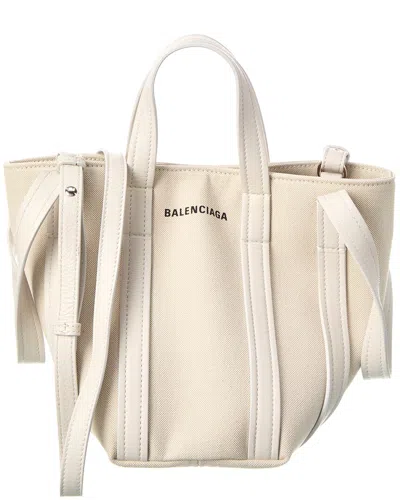 Balenciaga Everyday 2.0 Xs North-south Canvas & Leather Tote In White