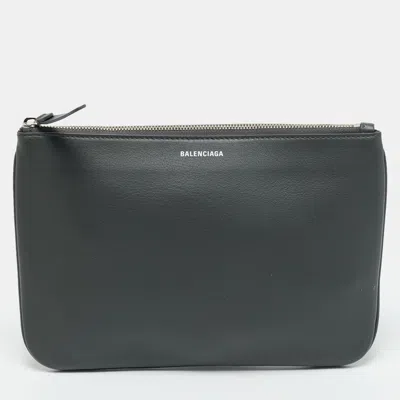 Pre-owned Balenciaga Everyday Grey Leather Zip Pouch In Gray