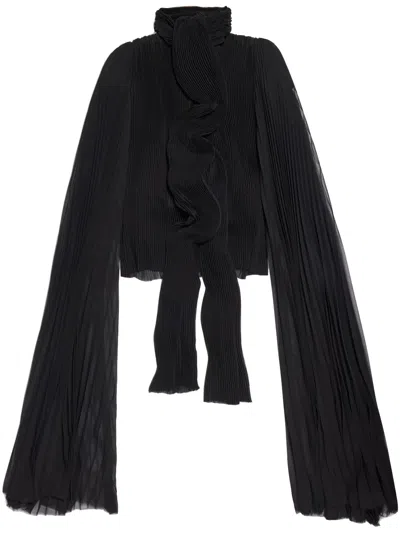 Balenciaga Exaggerated-sleeve Pleated Blouse In Black