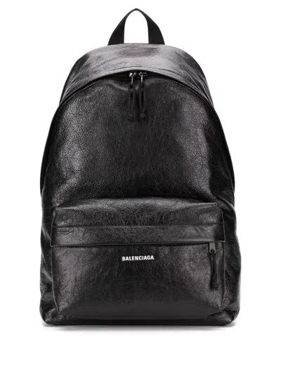 Balenciaga Explorer Backpack In Arena Leather In Black