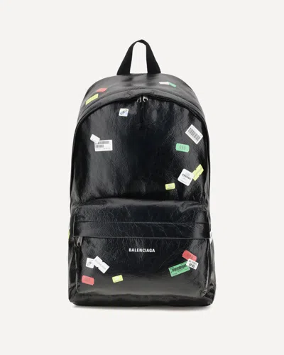 Balenciaga Explorer Backpack With Printed Stickers In Black