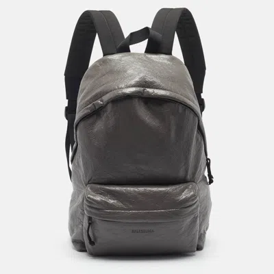 Pre-owned Balenciaga Explorer Dark Grey Leather Backpack In Gray