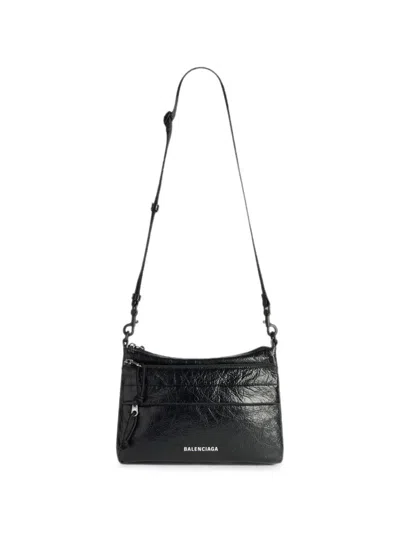 Balenciaga Explorer Double Pouch Lambskin Messenger Bag In Black