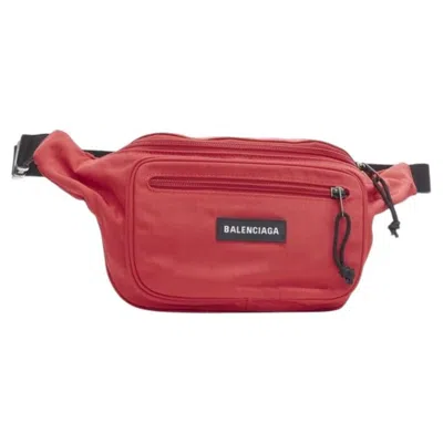 Pre-owned Balenciaga Explorer Red Nylon Logo Dual Pocket Waist Belt Pack Crossbody Bag