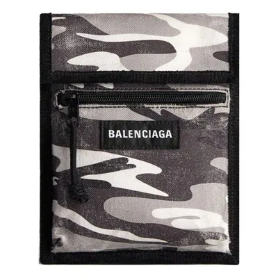 Balenciaga Explorer Small Pouch With Strap Camo Print 'grey' In Gray
