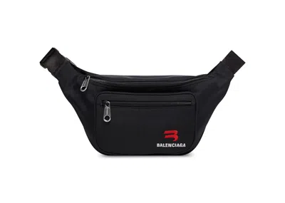 Pre-owned Balenciaga Explorer Sporty B Logo Embroidered Beltpack Medium In Black