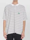 Balenciaga White Polo Shirt With Logo Embroidery On The Front And All-over Striped Motif In Cotton M In Multi