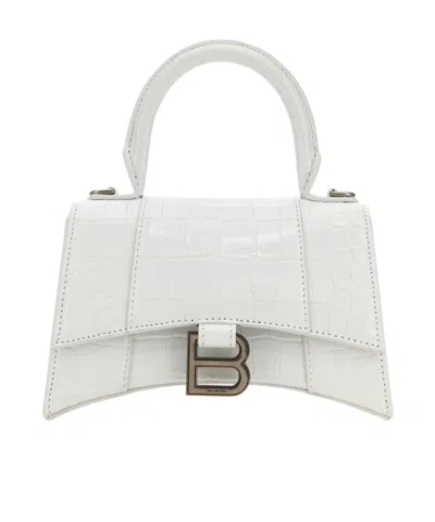 Balenciaga Extra Small Hourglass Croc-embossed Tote Bag In White