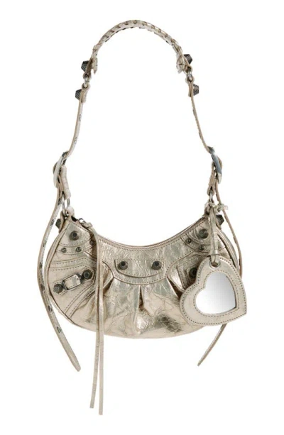 Balenciaga Extra Small Le Cagole Crinkle Metallic Lambskin Shoulder Bag In Stone Beige