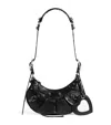 Balenciaga Croco-print Leather Crossbody Handbag With Decorative Studs And Buckles In Black