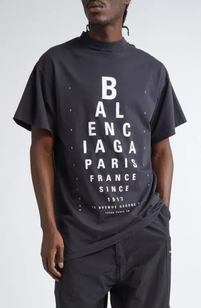 Balenciaga Eye Chart Distressed Oversize Cotton Logo Graphic T-shirt