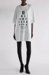 Balenciaga Eye Chart Distressed Oversize Cotton Logo Graphic T-shirt In Dirty White/black