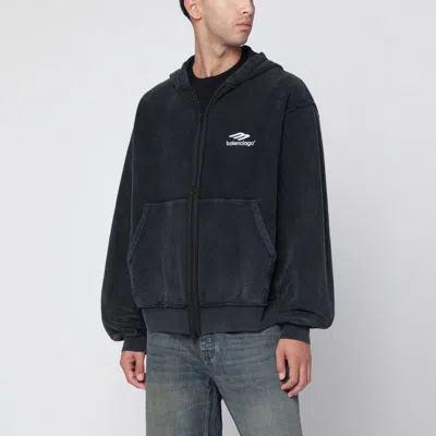 Balenciaga Faded Black 3b Sports Icon Hooded Sweatshirt