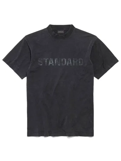 BALENCIAGA FADED BLACK CREWNECK PRINTED T-SHIRT