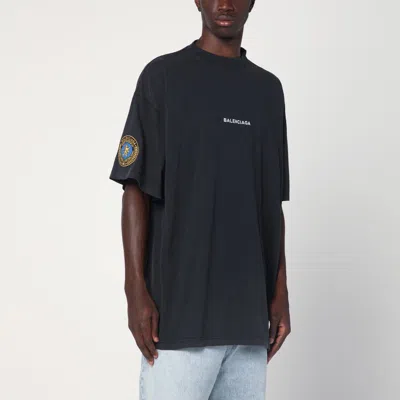Balenciaga Faded Black Dry Fleece Uniform Merch T-shirt In Blue