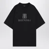 Balenciaga Washed Black T-shirt With Print In The Center Of The Chest.