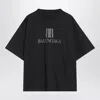 Balenciaga High-collar Black T-shirt With Logo Print In Black