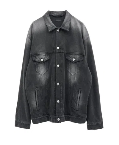 Balenciaga Faded Denim Jacket In Black