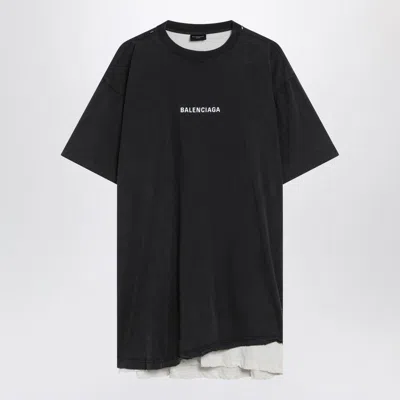 Balenciaga Faded Double  Back T-shirt In Black