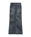 Balenciaga Dark Blue Maxi Skirt With Crinkled Effect With Logo Patch In Cotton Denim Woman In Black