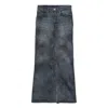 Balenciaga Dark Blue Maxi Skirt With Crinkled Effect With Logo Patch In Cotton Denim Woman In Blue