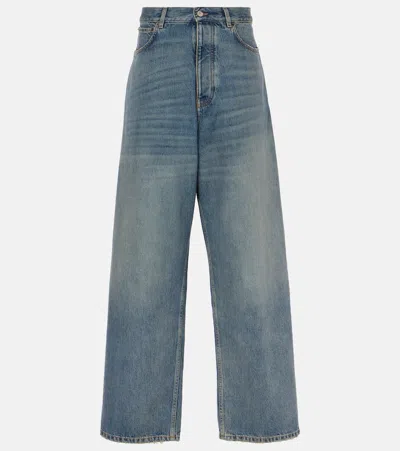 Balenciaga Faded Mid-rise Wide-leg Jeans In Blue