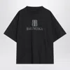 Balenciaga High-collar Black T-shirt With Logo Print In Black