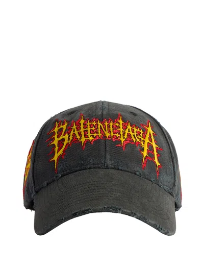 Balenciaga Fadedblack Cotton Cap In Gray