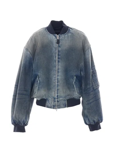 Balenciaga Faded-effect Bomber Jacket In Blue