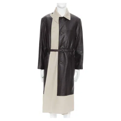 Pre-owned Balenciaga Fake Layering Black Leather Beige Trench Belted Coat M