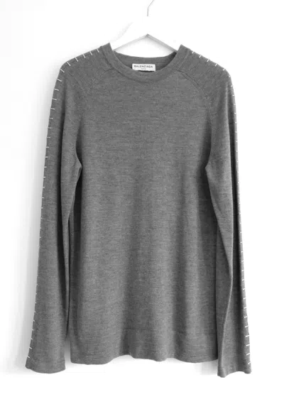 Pre-owned Balenciaga Fall 2015 Staple Trim Grey Fine Knit Sweater Jumper In Gray