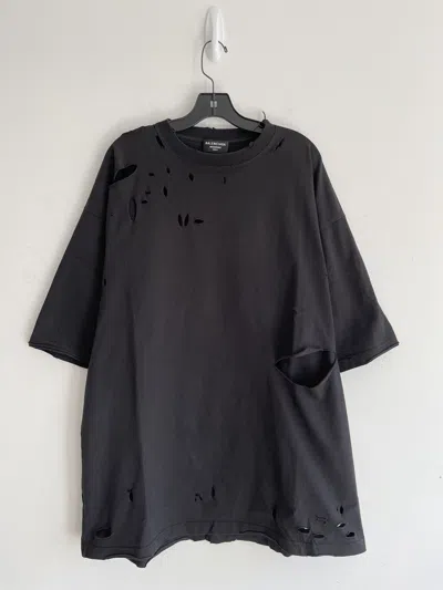 Pre-owned Balenciaga Fall 21 Oversize Destroyed Sporty B Tee (s) Xxl Fit In Black