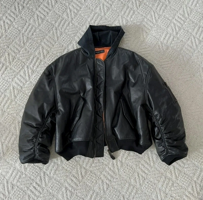 Pre-owned Balenciaga Fall 23 Oversized Leather Bomber Jacket In Black