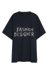 Balenciaga High Neck Graphic Print Black T-shirt In Faded Washed Black