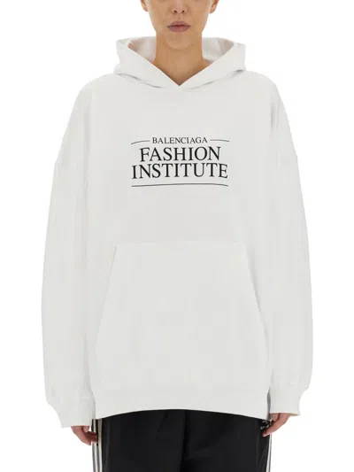 Balenciaga Fashion Institute Large Fit Cotton Sweatshirt In White