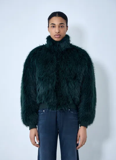 Balenciaga Faux Fur Bomber Jacket In Green