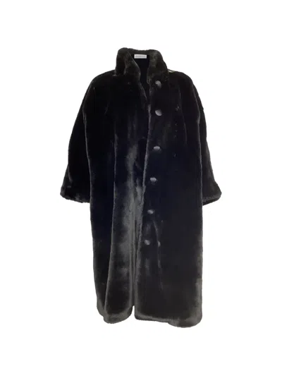 Pre-owned Balenciaga Faux-fur Button Coat In Black