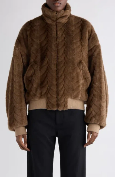 Balenciaga Faux Fur Crop Bomber Jacket In Brown