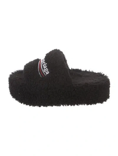 Pre-owned Balenciaga Faux Fur Graphic Print Espadrilles In Black