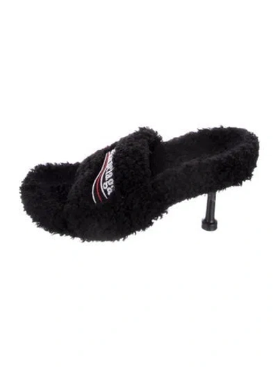 Pre-owned Balenciaga Faux Fur Graphic Print Slides In Black
