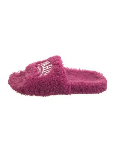 Pre-owned Balenciaga Faux Fur Graphic Print Slides In Pink