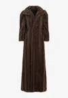 Balenciaga Long Faux Fur Maxi Coat With Chevron In Brown