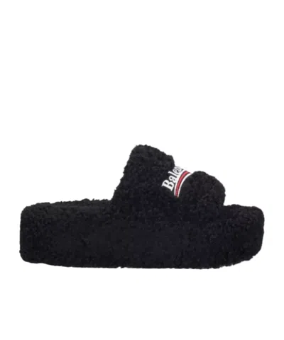Balenciaga Faux Fur Platform Sandals In Black