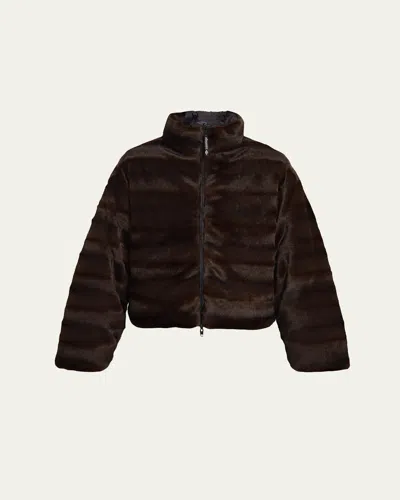 Balenciaga Faux Fur Reversible Nylon Puffer Jacket In Brown