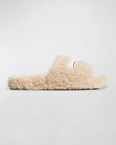 Balenciaga Faux Fur Slide Sandals In Neutral