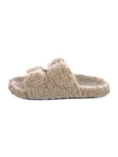 Pre-owned Balenciaga Faux Fur Slides In Neutral