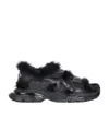 Balenciaga Faux Fur-lined Leather And Rubber Sandals In Black